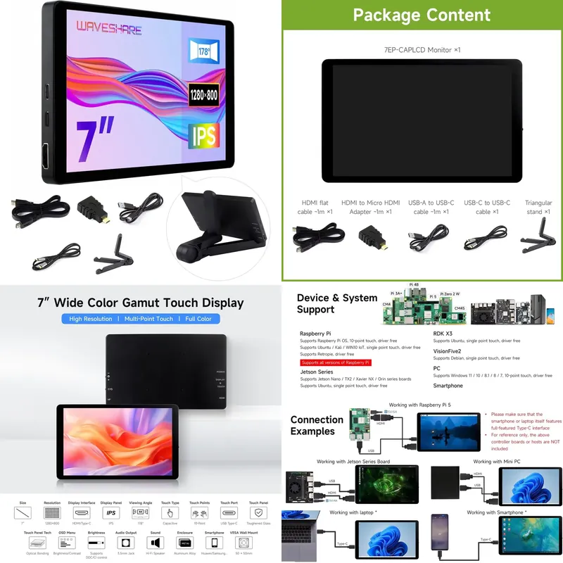 Raspberry Pi 5 - Für Aismartlink Waveshare 7 Zoll 1280x800