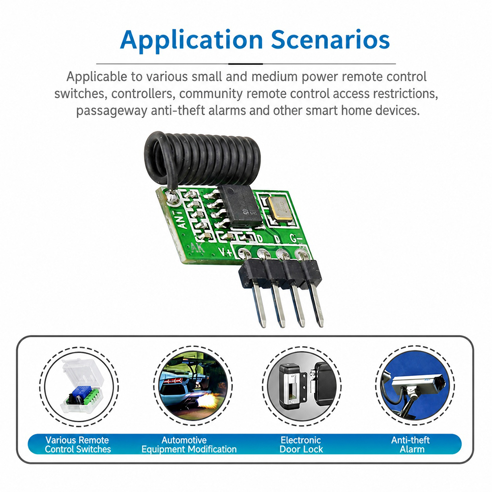 Arduino Kit - 315MHz/433MHz Superheterodyn-RF-Empfängermodul 3,3V-5,5V Fernbedienungsmodul mit Antenne