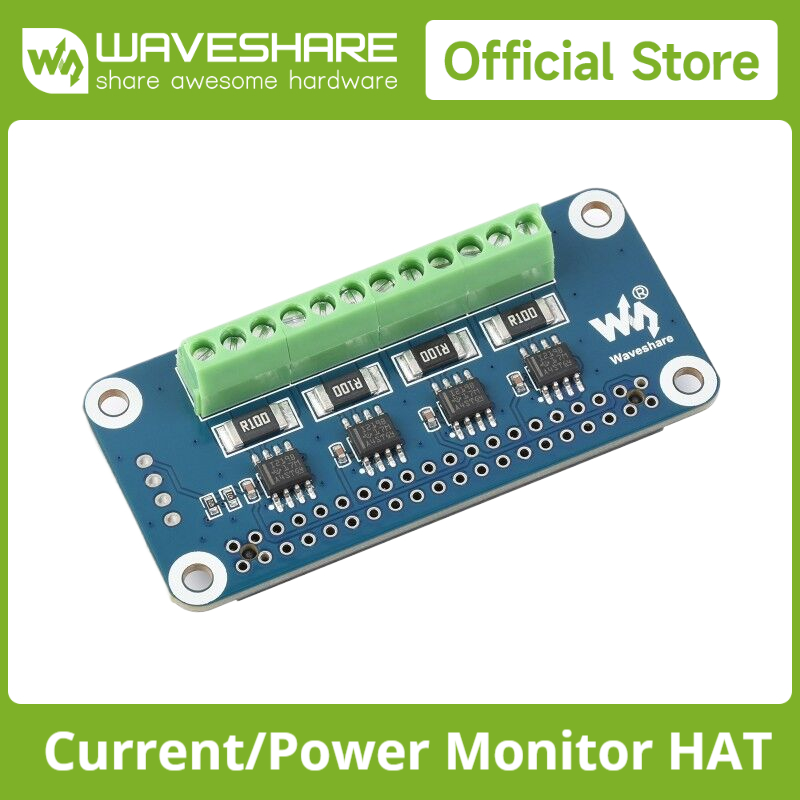Raspberry Pi 4 - Waveshare 4-Kanal-Strom-/Spannungs-/Leistungsmonitor-HAT für Raspberry Pi, I2C/SMBus-Schnittstelle